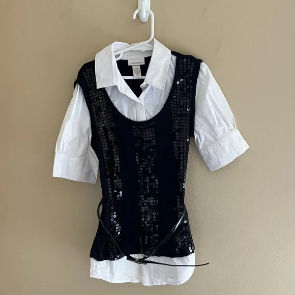 ⚫️LIMITED TOO: Girl size 12, 1/2 sleeve blouse w/sequins & detachable belt⚫️ - Picture 1 of 9